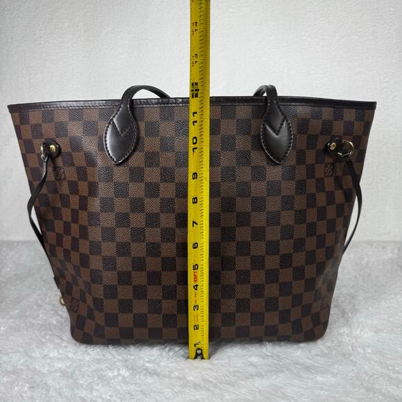 Louis Vuitton Neverfull MM Damier Ebene Tote Bag Cherry Red Interior Brown Check - Picture 14 of 16